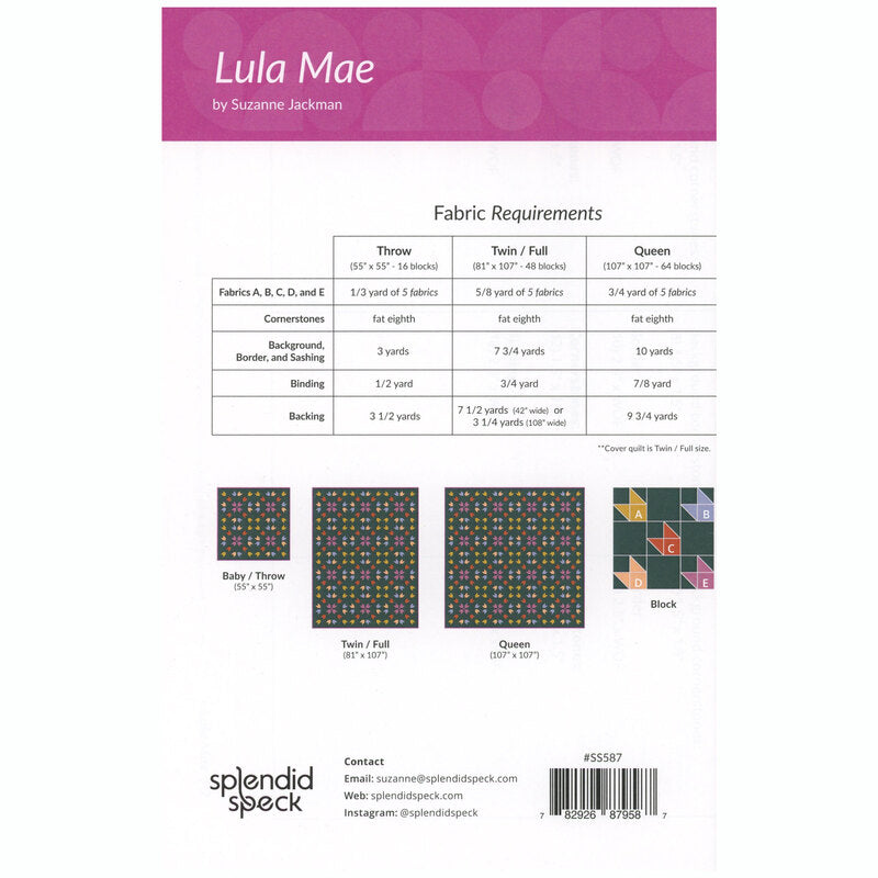 Lula Mae Quilt Pattern by Suzanne Jackman for Splendid Speck