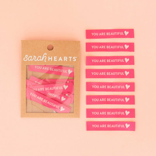 PINK You Are Beautiful Woven Labels from Sarah Hearts