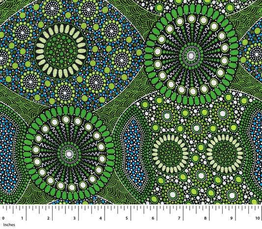 Wild Bush Banana & Tomato Green Rayon by Marlene Doolan, M&S Textiles Australia