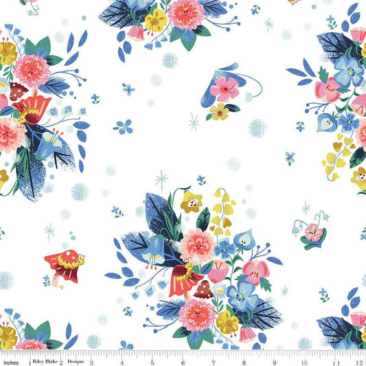 WHITE, Caterpillar Floral, Down the Rabbit Hole by Jill Howarth for Riley Blake Designs
